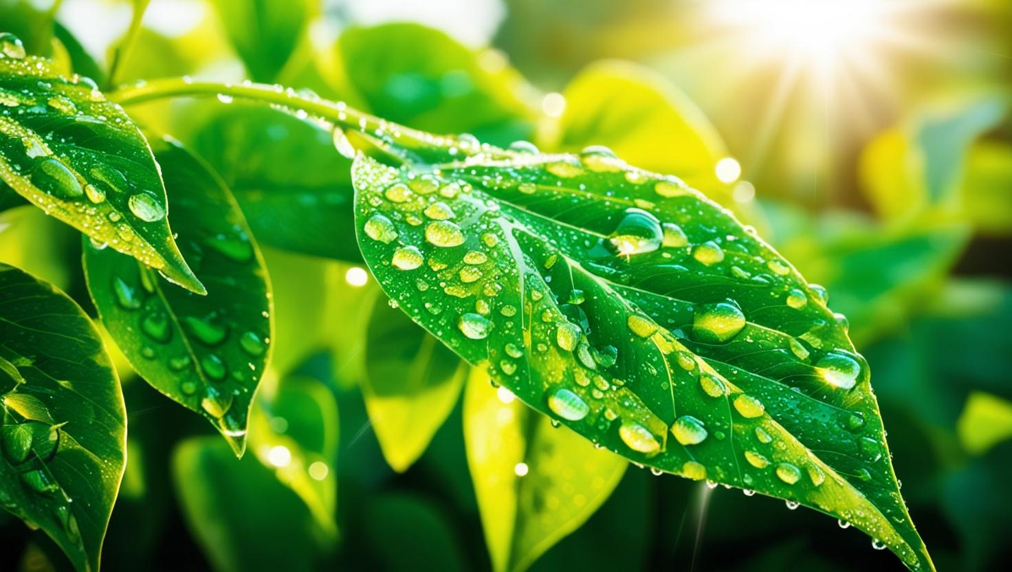 Fresh green leaves with water droplets symbolizing natural health and vitality